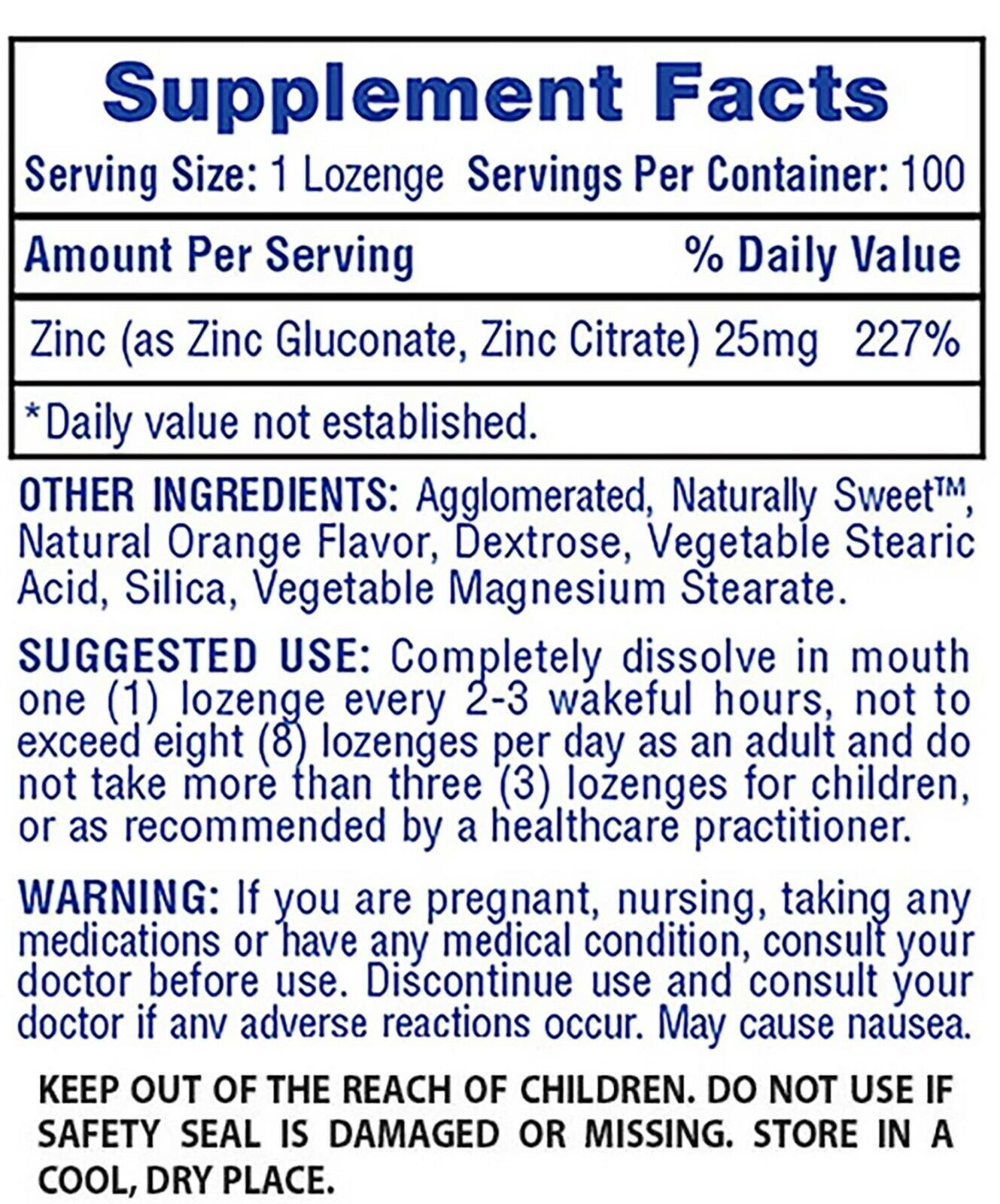 Zinc Lozenges Zinc Gluconate Immune System Support - Orange Flavor 100 Lozenges