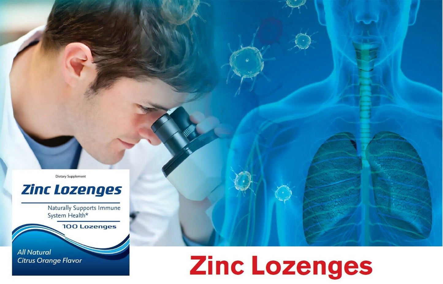 Zinc Lozenges Zinc Gluconate Immune System Support - Orange Flavor 100 Lozenges