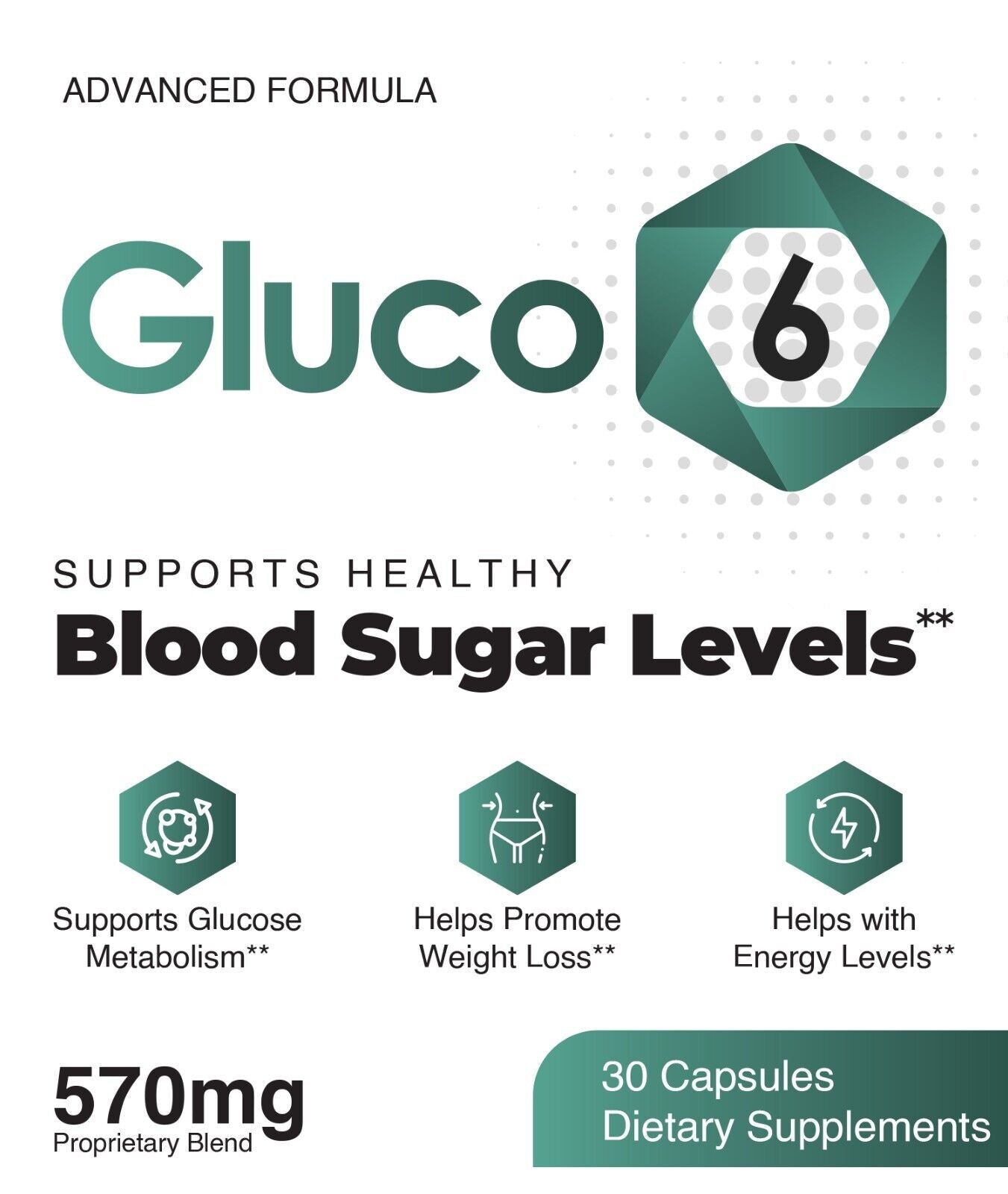 Gluco 6 Blood Support Supplement - Genuine 30 Capsules With Sukre and Theacrine