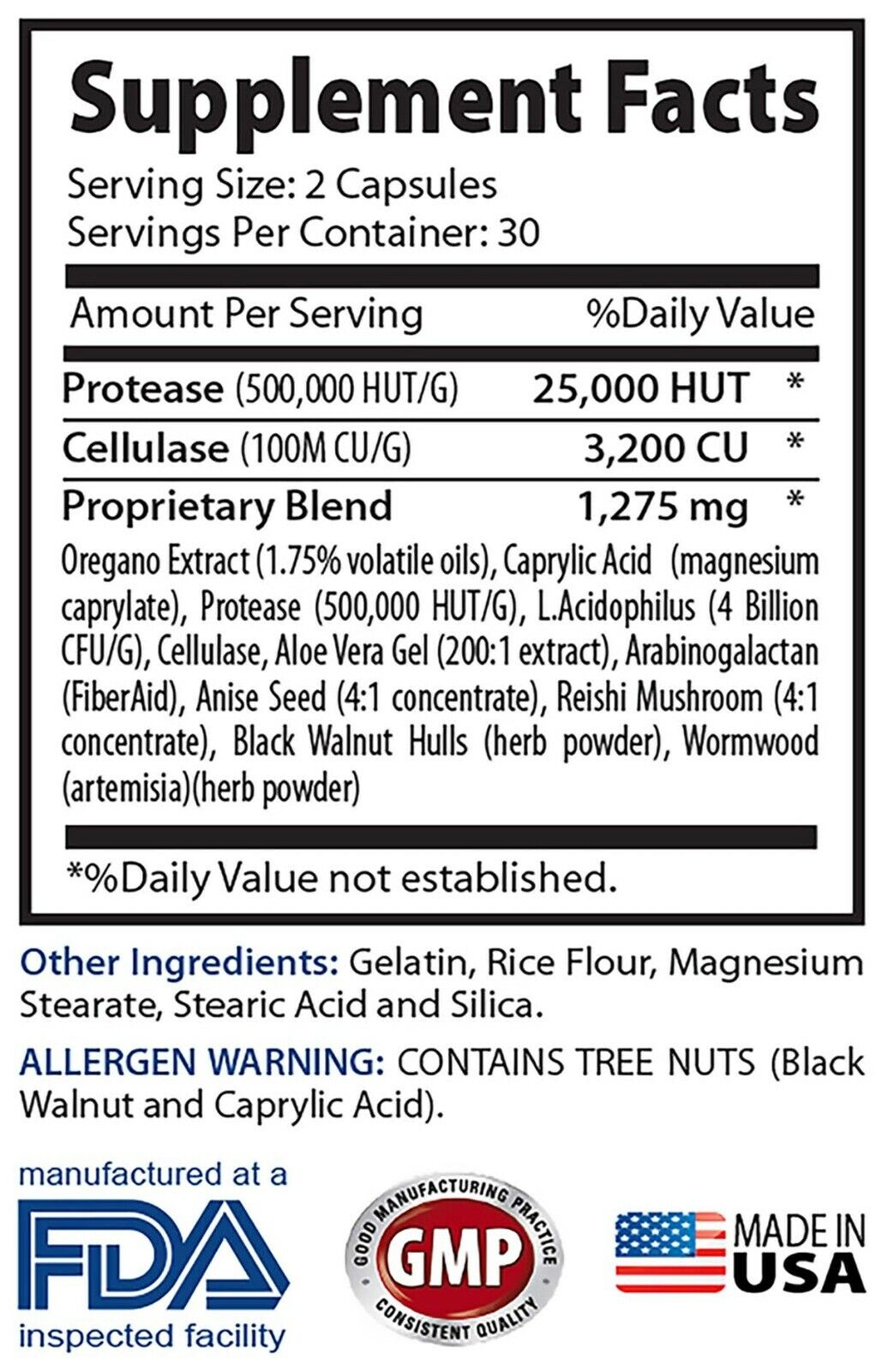 Oregano Extract Immune System Support Supplement 1275mg w/ Reishi, Enzymes Pills